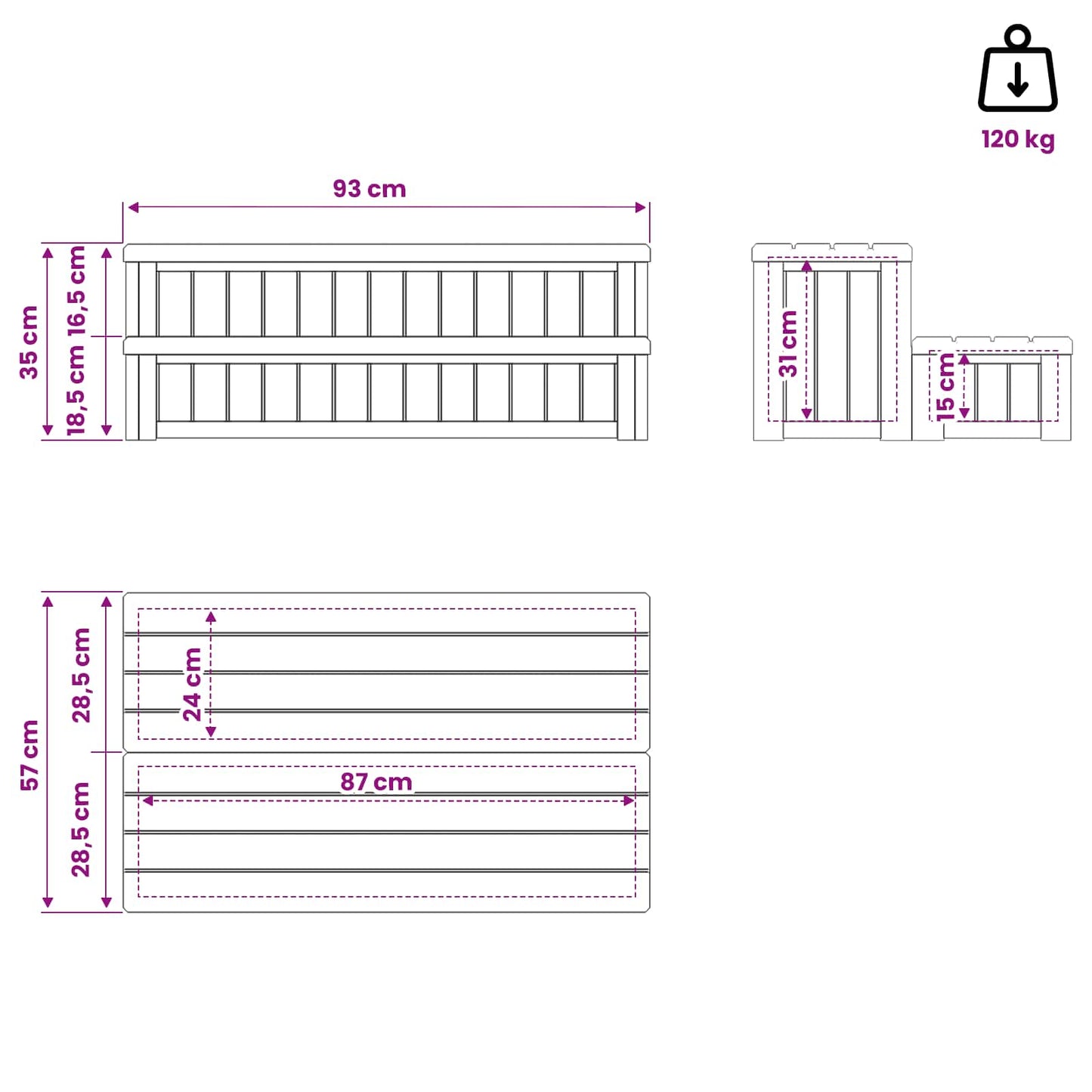 Hot Tub Stap met Opbergruimte 2-Staps Zwart 93 x 57 x 35 cm PP