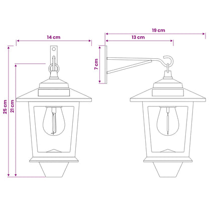 Wandlamp with LED Bulb 2 st Zwart 19 x 14 x 25 cm RVS en ABS