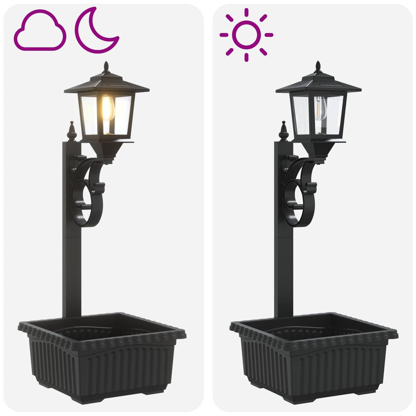 Bollard Light met Plantenbak Zwart 29 x 28 x 74 cm ABS en PP