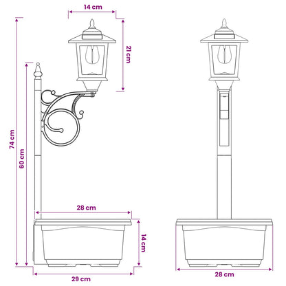 Bollard Light met Plantenbak Zwart 29 x 28 x 74 cm ABS en PP
