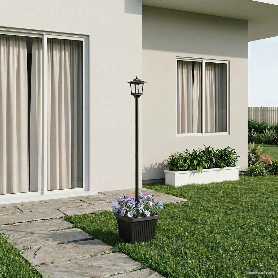 Solarlantaarnpaal met plantenbak warm wit 32 x 32 x 158 cm