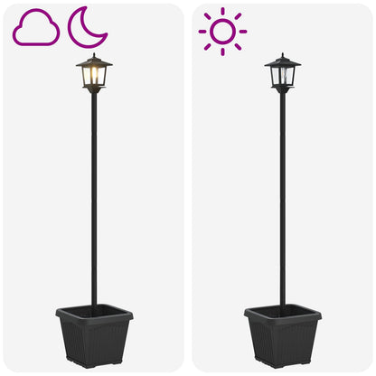 Solarlantaarnpaal met plantenbak warm wit 32 x 32 x 158 cm