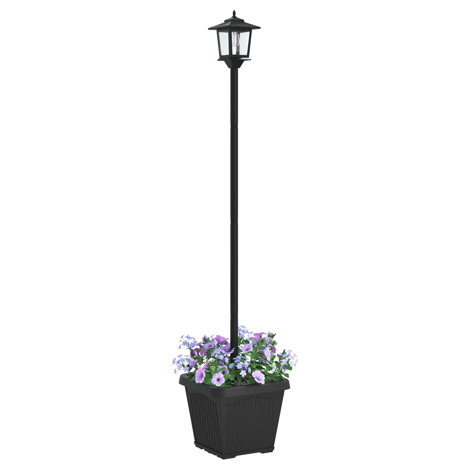 Solarlantaarnpaal met plantenbak warm wit 32 x 32 x 158 cm
