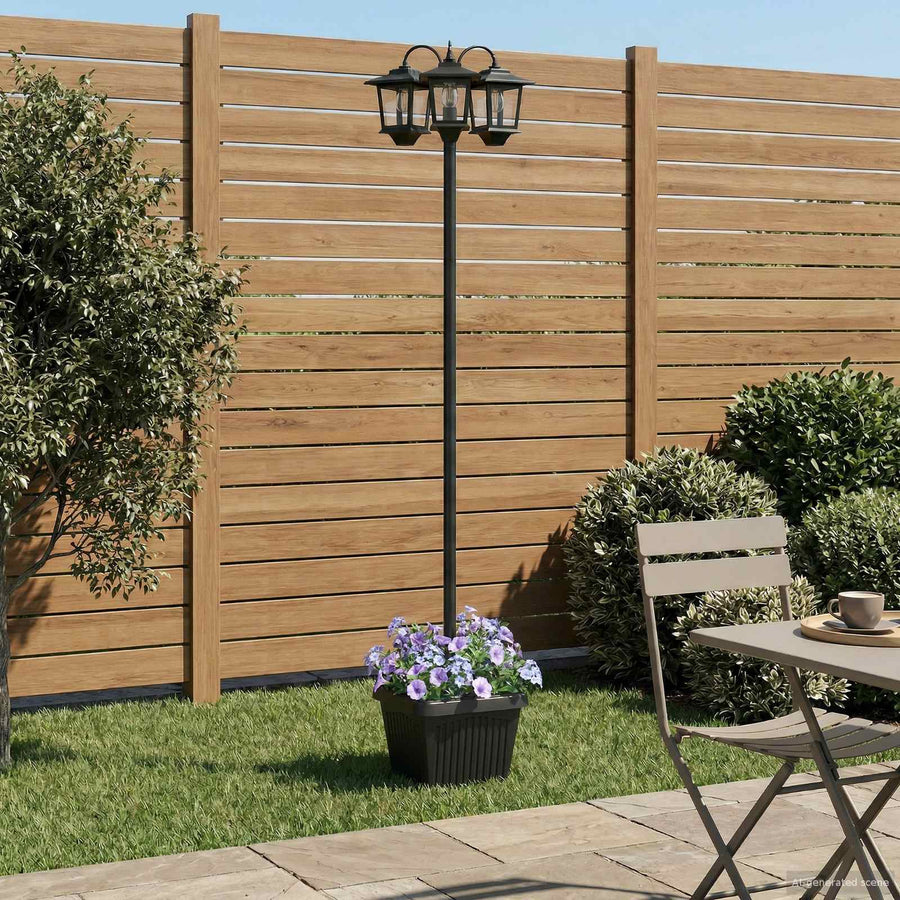 3-Arm Lantaarnpaal Met Plantenbak Zwart 32 x 32 x 188 cm