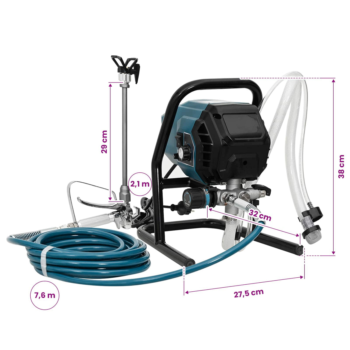 Airless Verfspuit 7,6 m Slang 220V 1,5 L/min 200 Bar