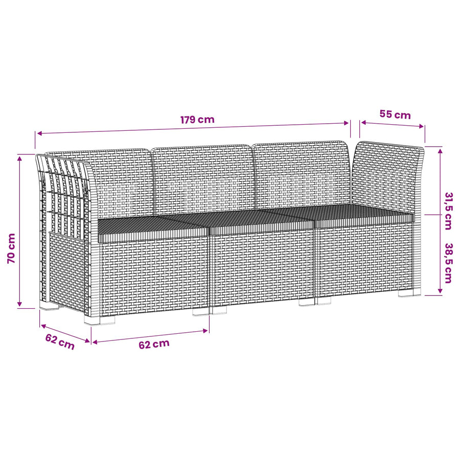 3-Zits Tuin Sofa Rattan Look PP Wit