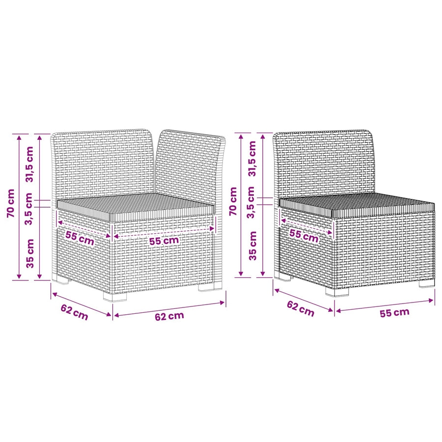 3-Zits Tuin Sofa Rattan Look PP Wit