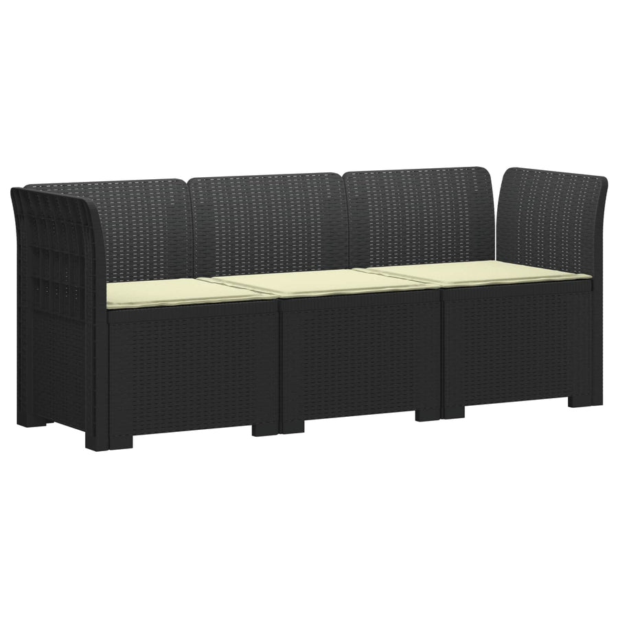 3-zits tuinbank met kussens in rattanlook PP Antraciet
