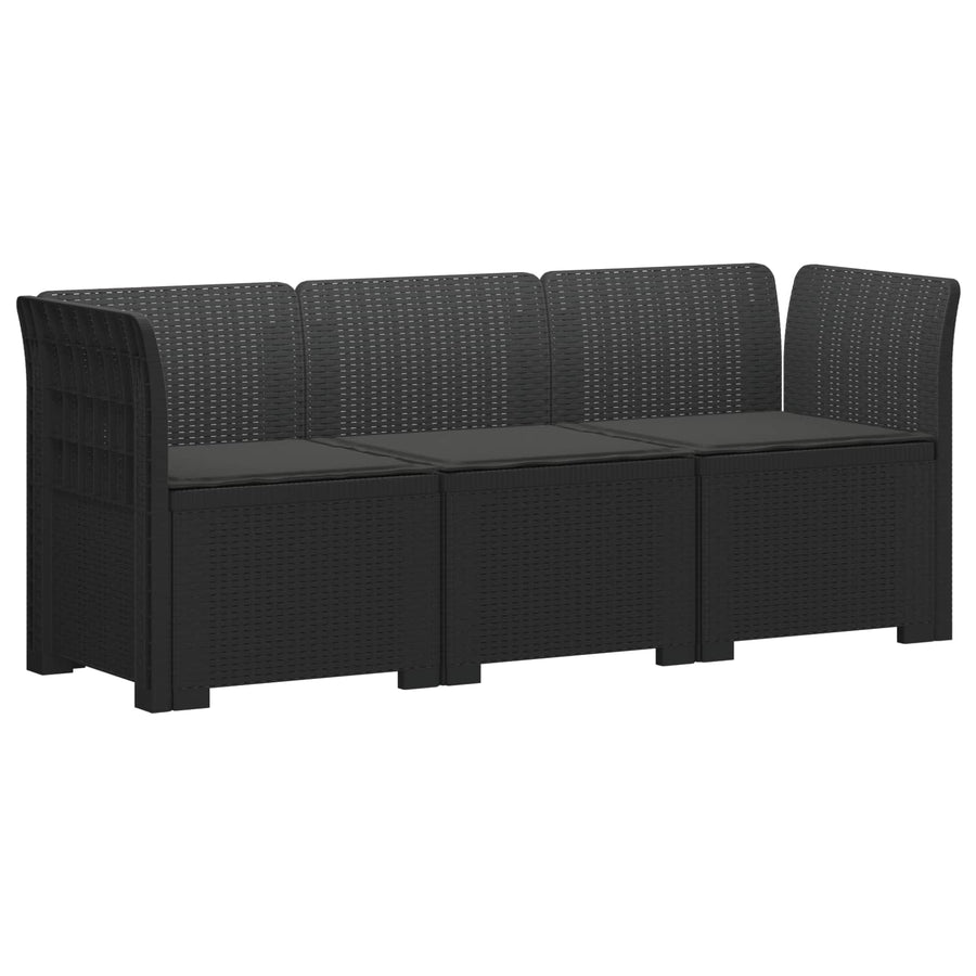 3-zits tuinbank met kussens in rattanlook PP Antraciet