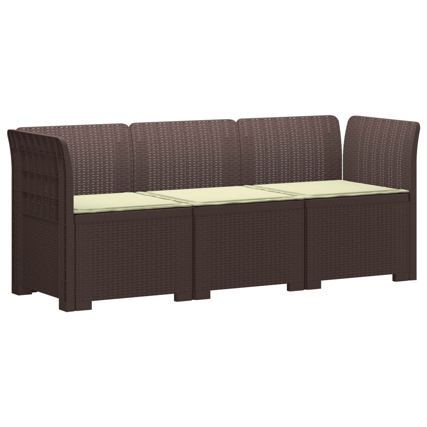3-zits tuinbank met kussens in rattanlook PP Bruin