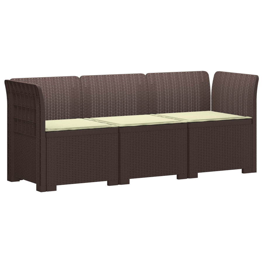 3-zits tuinbank met kussens in rattanlook PP Bruin
