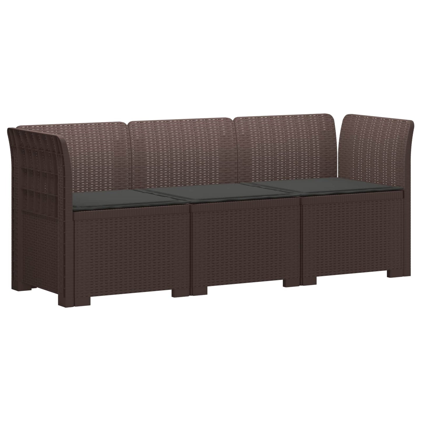 3-zits tuinbank met kussens in rattanlook PP Bruin