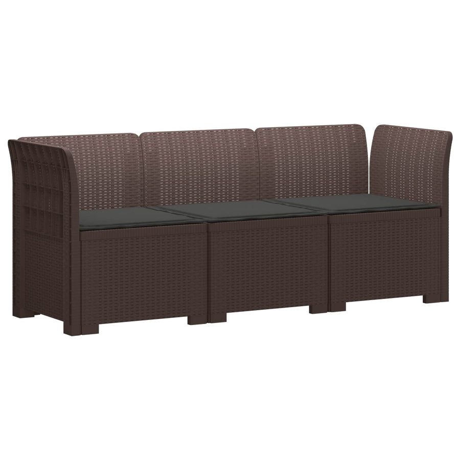 3-zits tuinbank met kussens in rattanlook PP Bruin