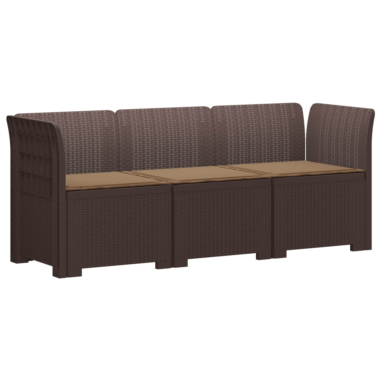 3-zits tuinbank met kussens in rattanlook PP Bruin