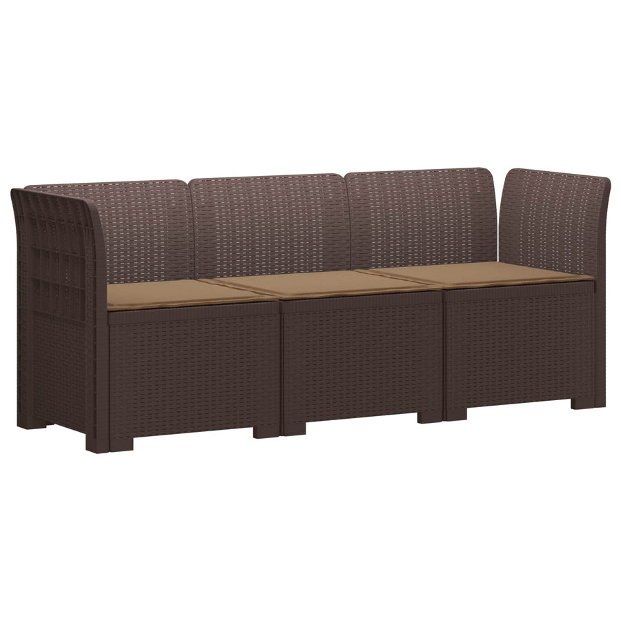 3-zits tuinbank met kussens in rattanlook PP Bruin