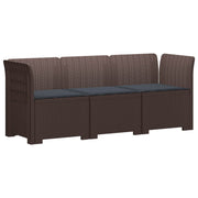 3-zits tuinbank rattanlook PP bruin met kussens