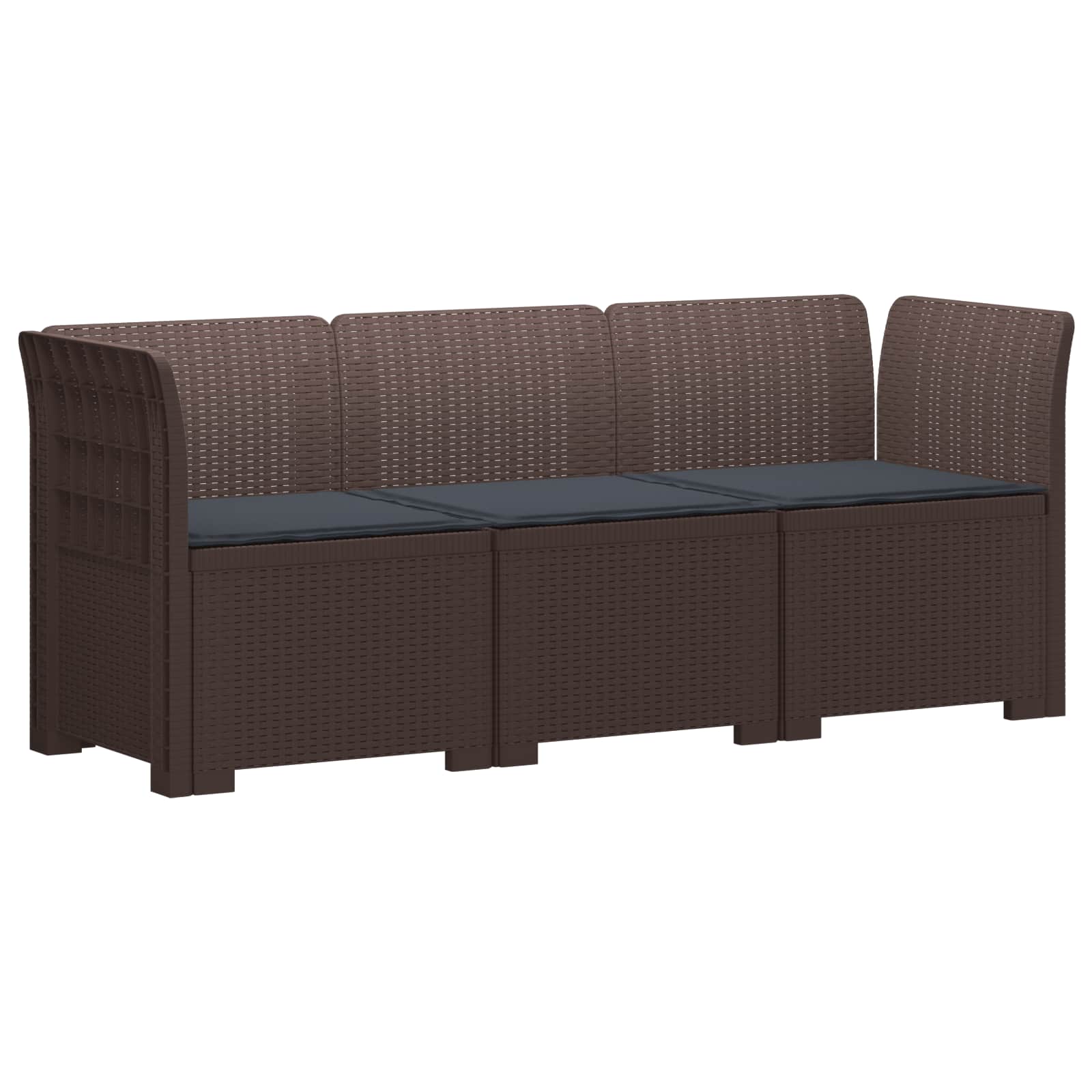 3-zits tuinbank met kussens in rattanlook PP Bruin