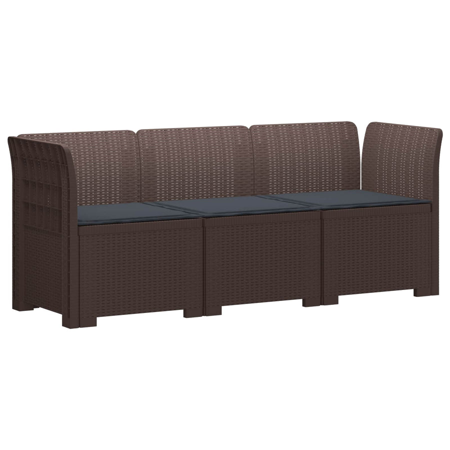 3-zits tuinbank met kussens in rattanlook PP Bruin