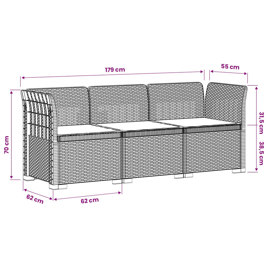 3-zits tuinbank met kussens in rattanlook PP Wit