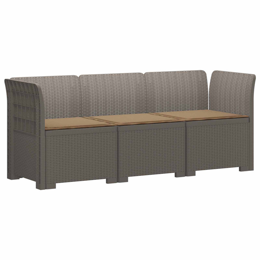 3-zits tuinbank met kussens in rattanlook PP Lichtgrijs