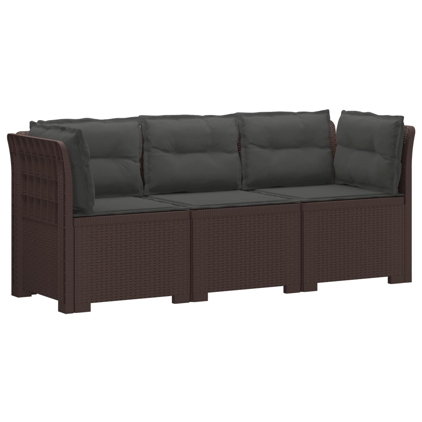 3-zits tuinbank met kussens in rattanlook PP Bruin