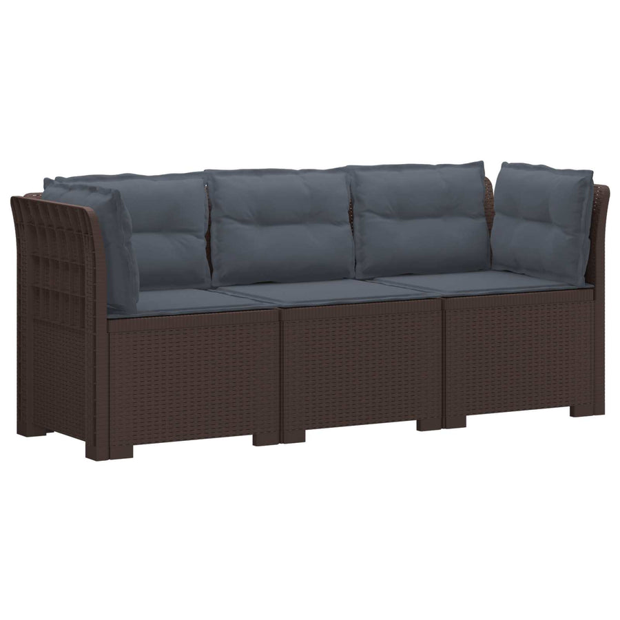 3-zits tuinbank met kussens in rattanlook PP Bruin