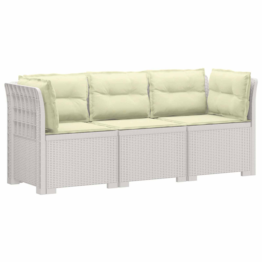 3-zits tuinbank met kussens in rattanlook PP Wit