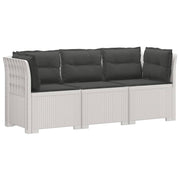Modulaire tuinbank 3-zits rattanlook PP wit met kussens