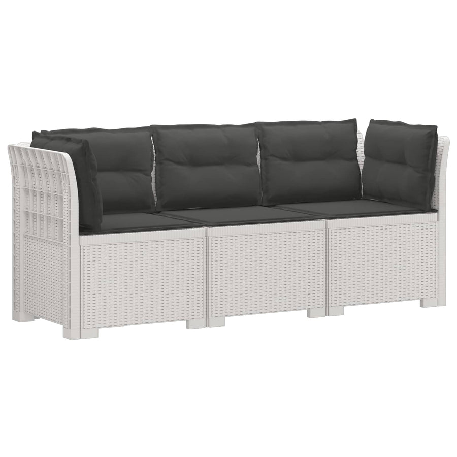 3-zits tuinbank met kussens in rattanlook PP Wit