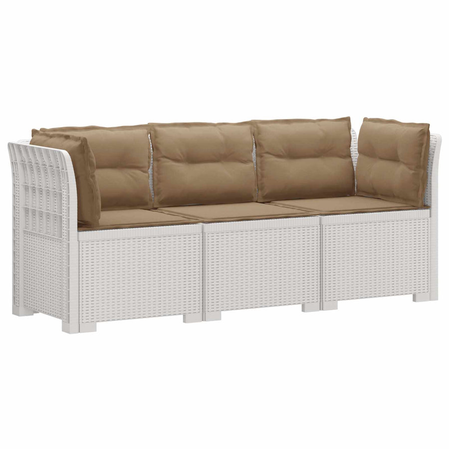 3-zits tuinbank met kussens in rattanlook PP Wit