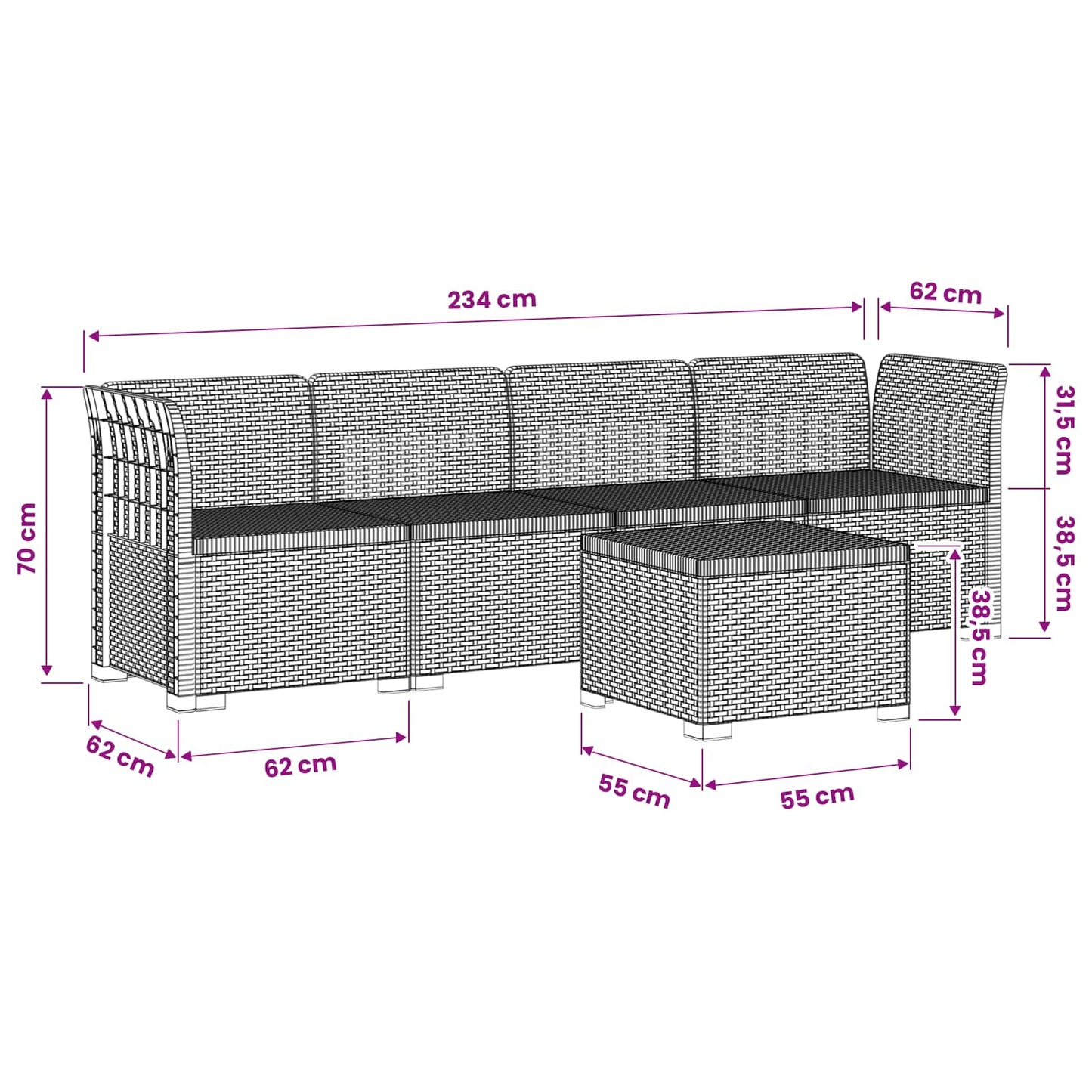 4-Persoons Tuin Sofa Rieten Look PP Antraciet