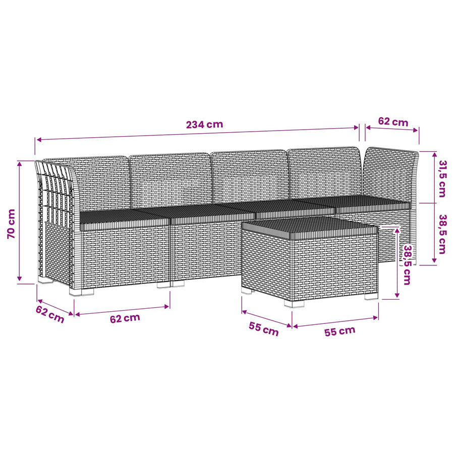 4-Persoons Tuin Sofa Rieten Look PP Bruin