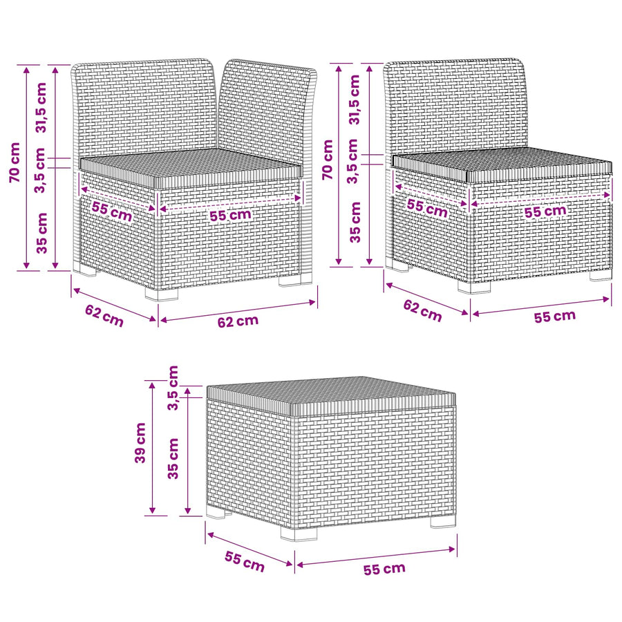 4-Persoons Tuin Sofa Rieten Look PP Wit