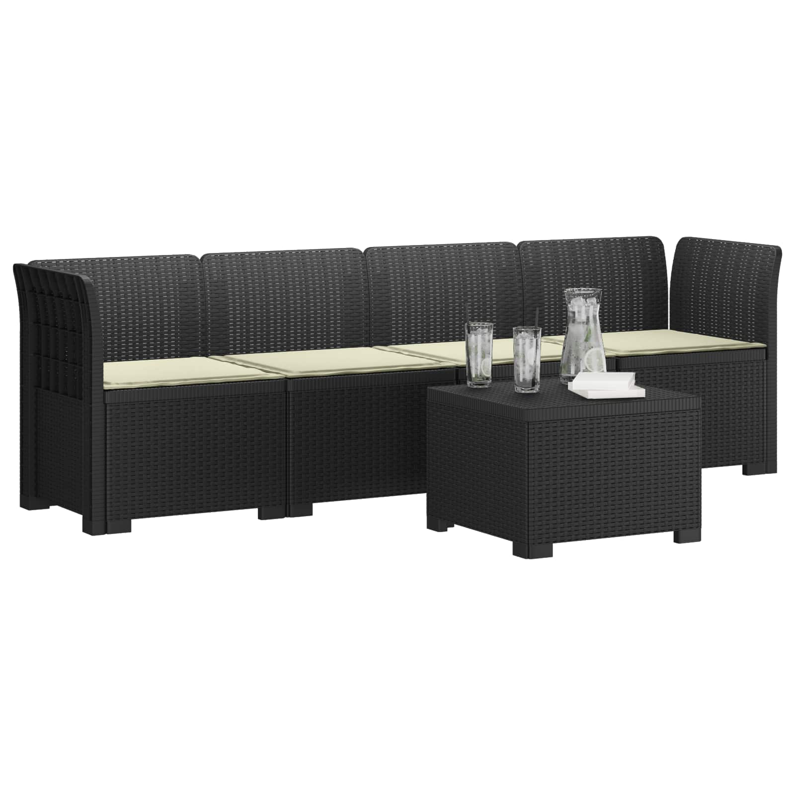 4-Persoons Tuin Sofa met Kussens Rieten Look PP Antraciet