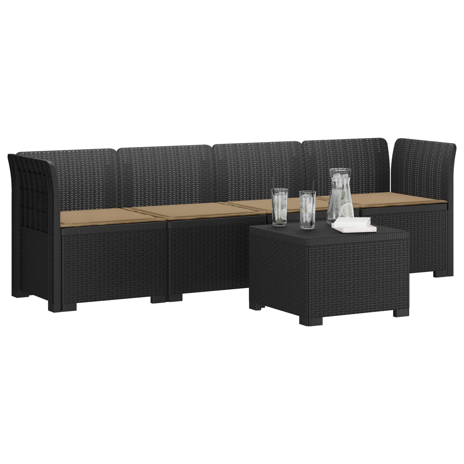 4-Persoons Tuin Sofa met Kussens Rieten Look PP Antraciet