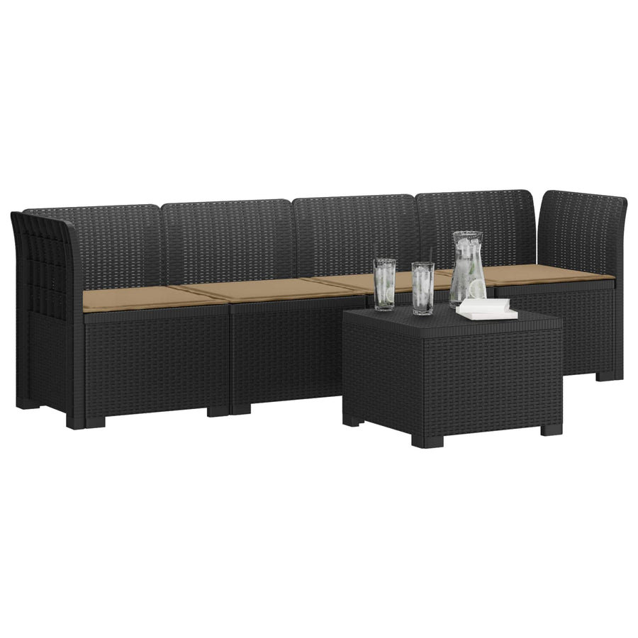4-Persoons Tuin Sofa met Kussens Rieten Look PP Antraciet