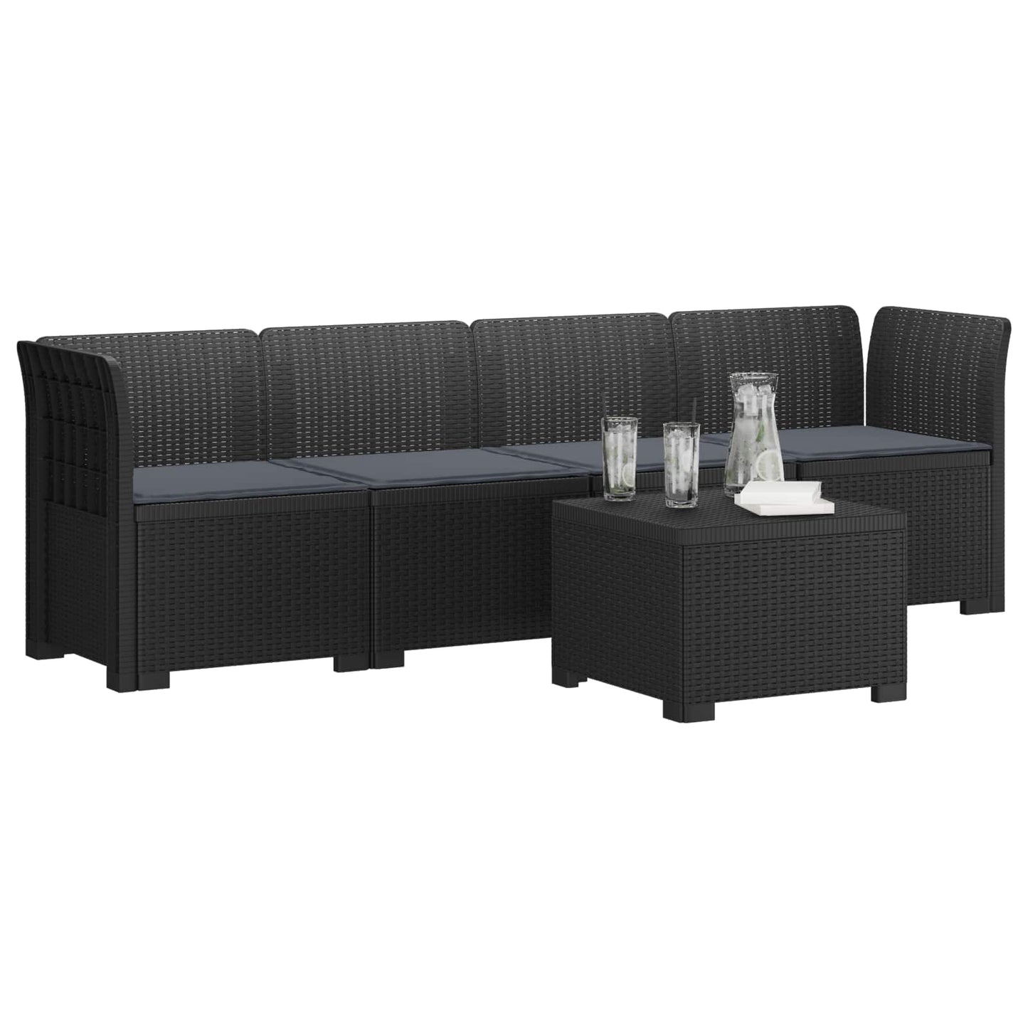 4-Persoons Tuin Sofa met Kussens Rieten Look PP Antraciet