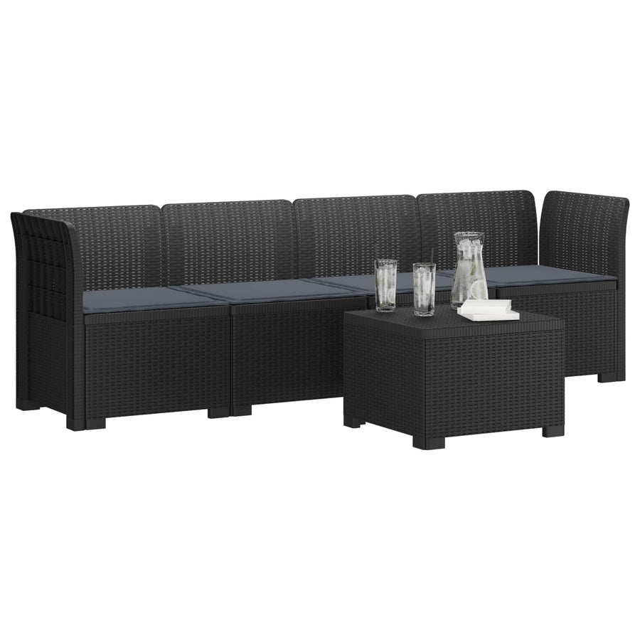 4-Persoons Tuin Sofa met Kussens Rieten Look PP Antraciet