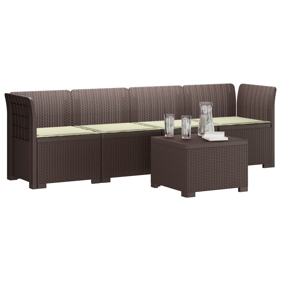4-Persoons Tuin Sofa met Kussens Rieten Look PP Bruin