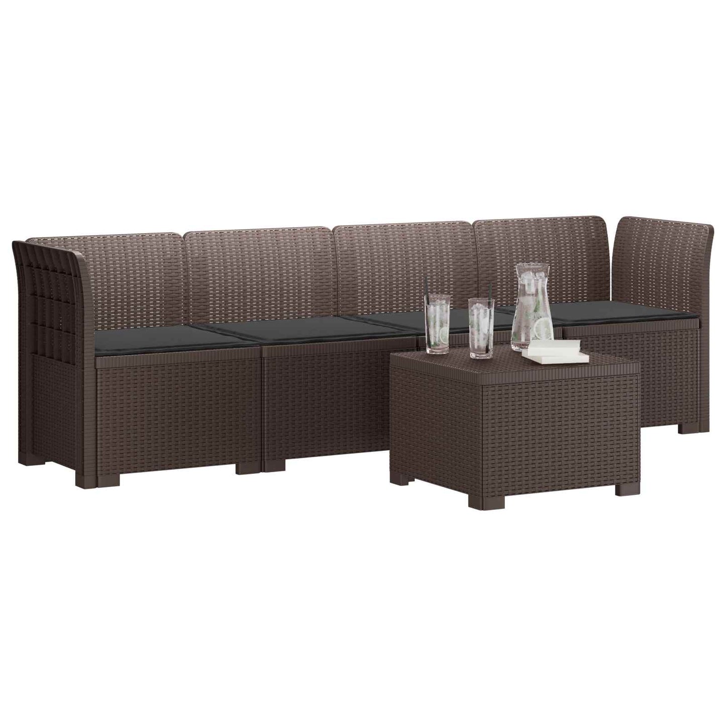 4-Persoons Tuin Sofa met Kussens Rieten Look PP Bruin