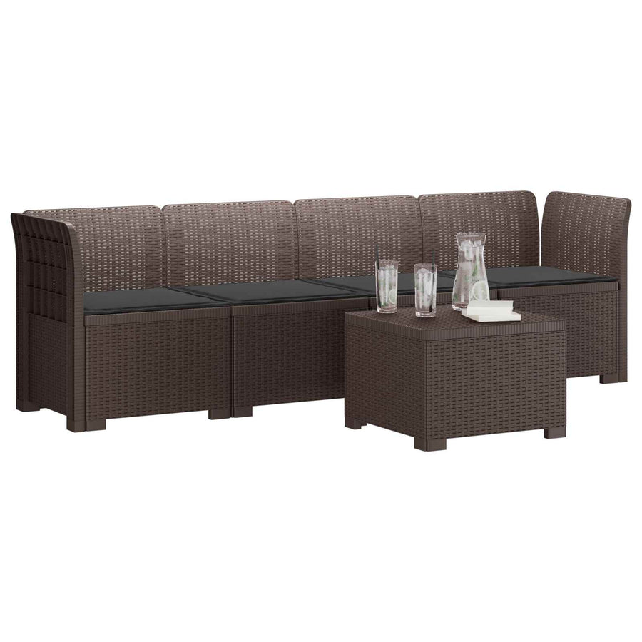 4-Persoons Tuin Sofa met Kussens Rieten Look PP Bruin