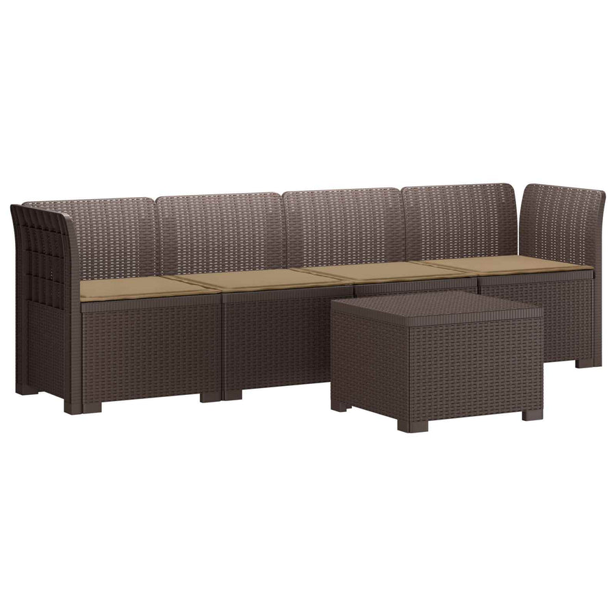 4-Persoons Tuin Sofa met Kussens Rieten Look PP Bruin