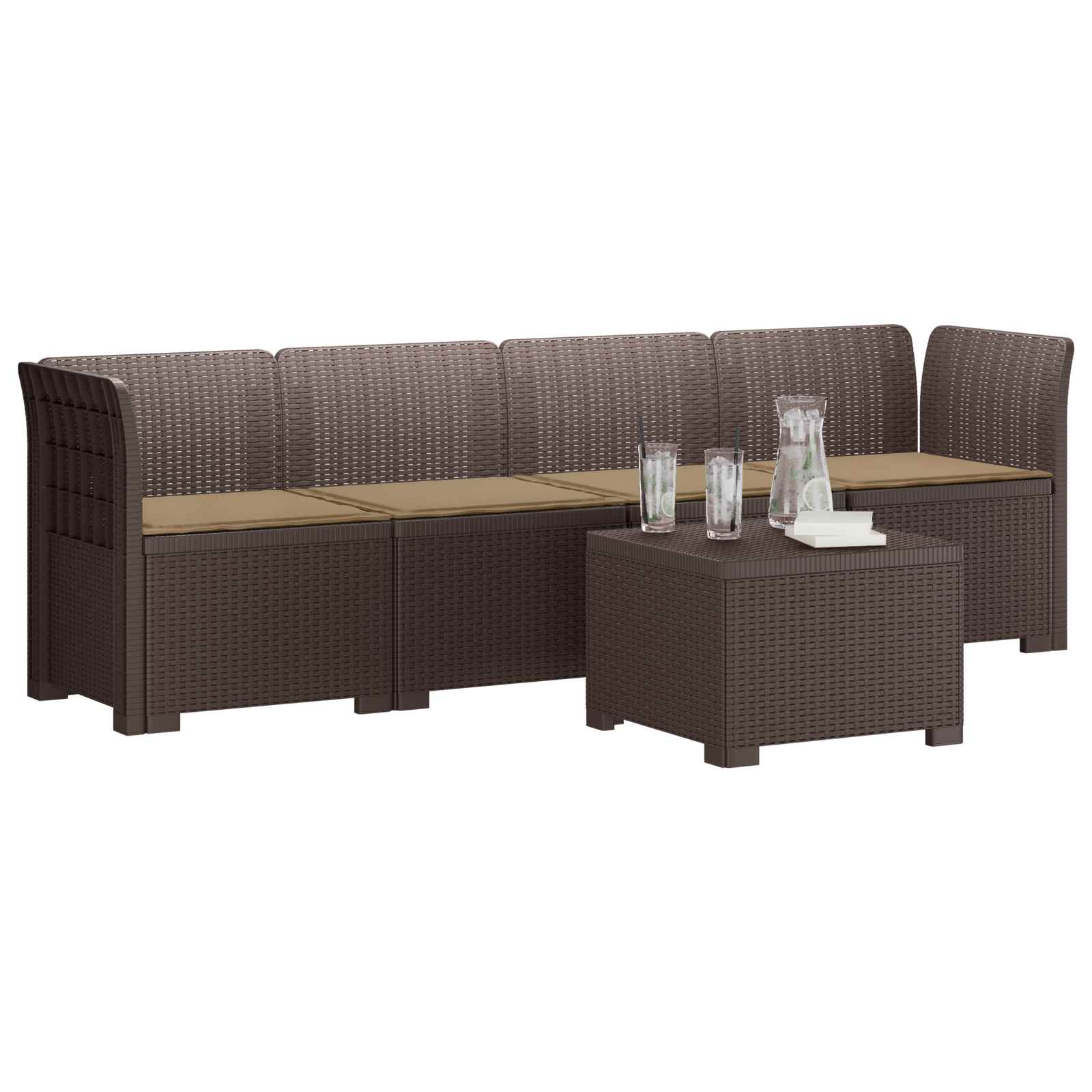 4-Persoons Tuin Sofa met Kussens Rieten Look PP Bruin