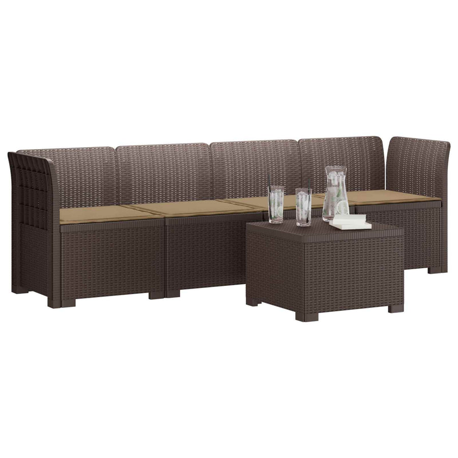 4-Persoons Tuin Sofa met Kussens Rieten Look PP Bruin