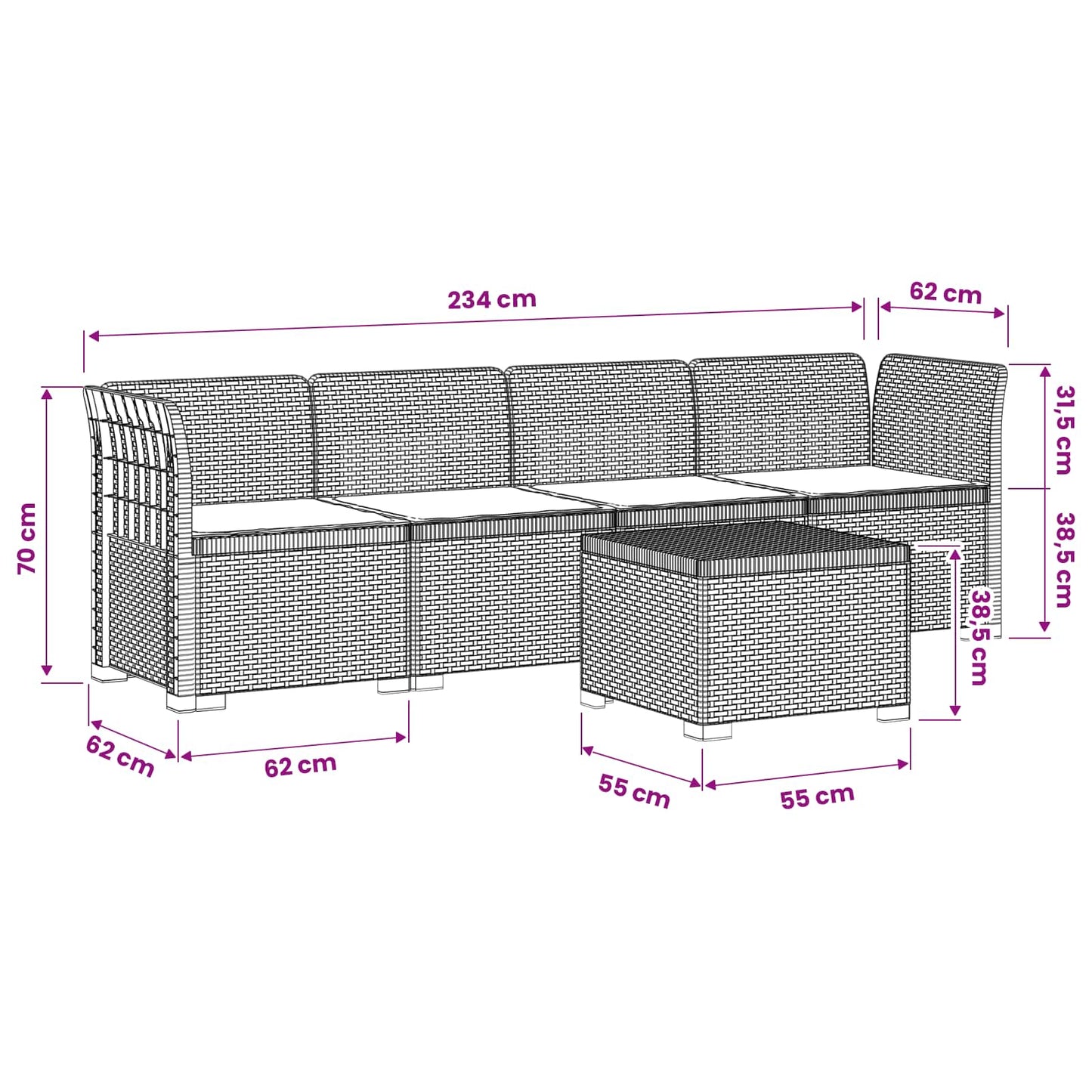 4-Persoons Tuin Sofa met Kussens Rieten Look PP Bruin