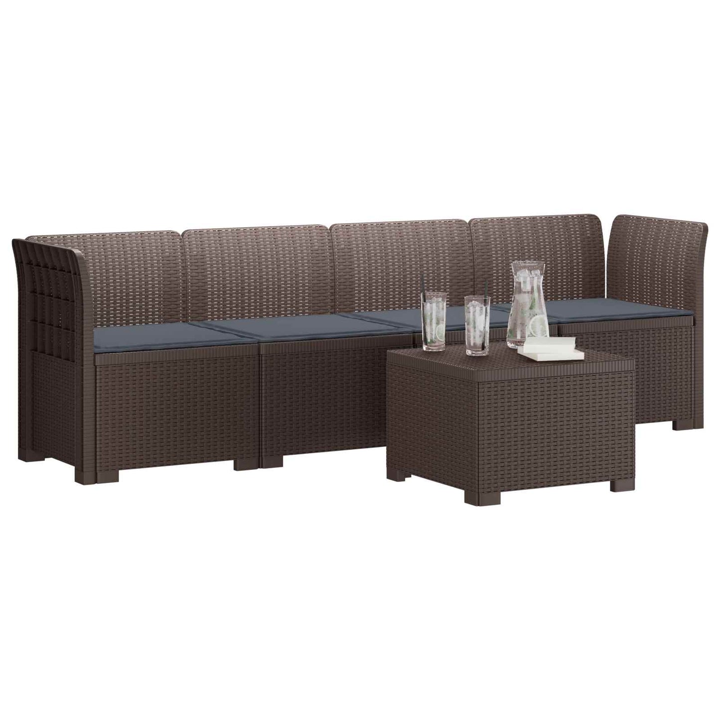 4-Persoons Tuin Sofa met Kussens Rieten Look PP Bruin