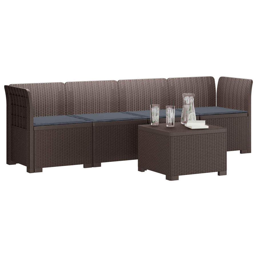 4-Persoons Tuin Sofa met Kussens Rieten Look PP Bruin