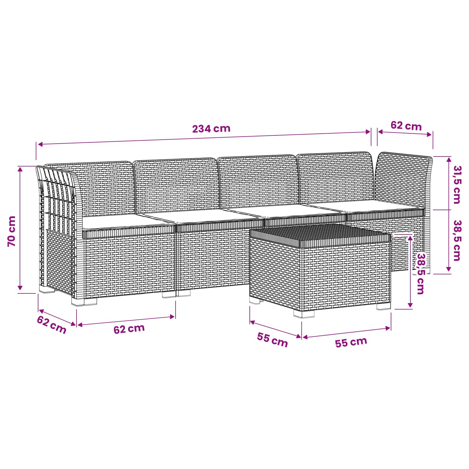 4-Persoons Tuin Sofa met Kussens Rieten Look PP Bruin