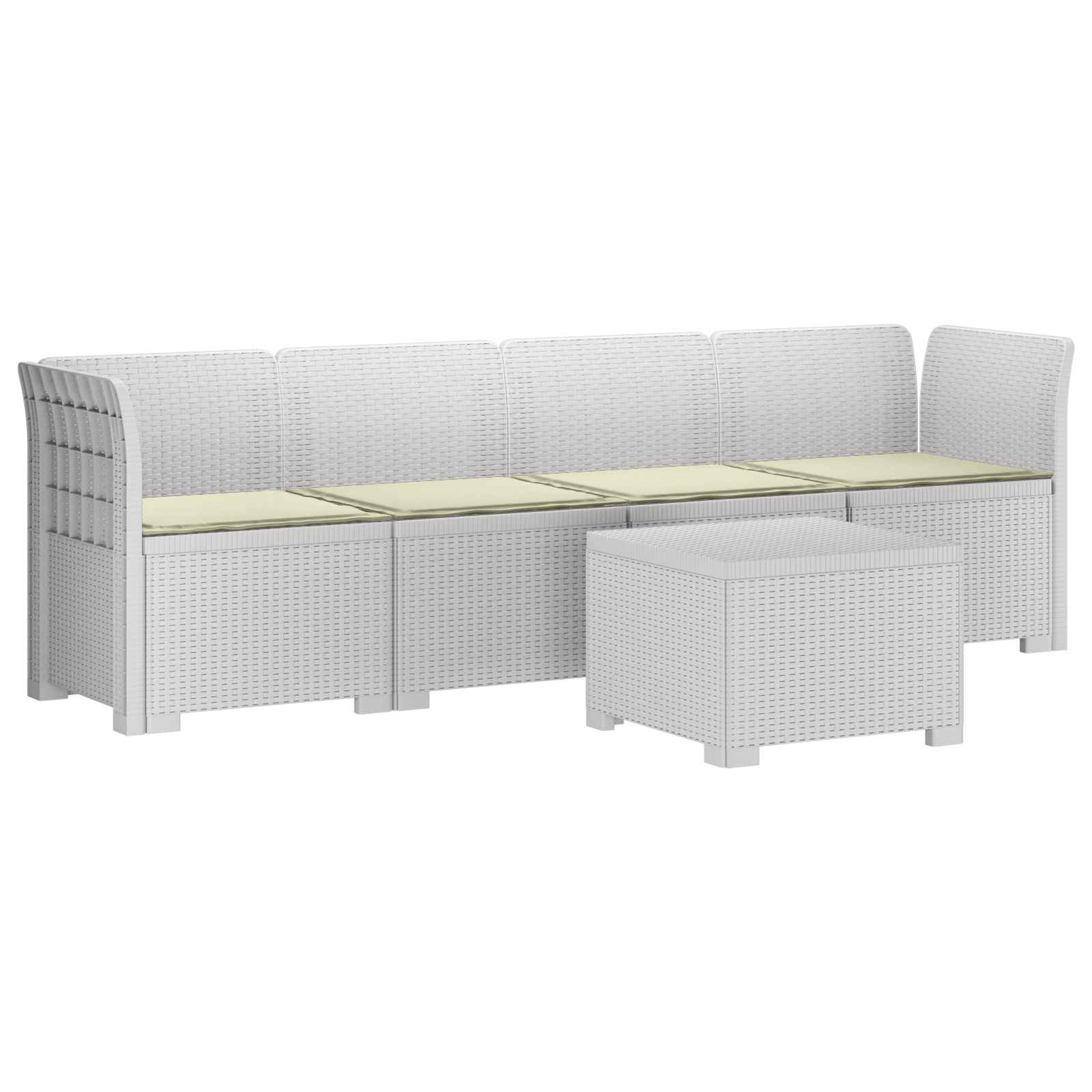 4-Persoons Tuin Sofa met Kussens Rieten Look PP Wit