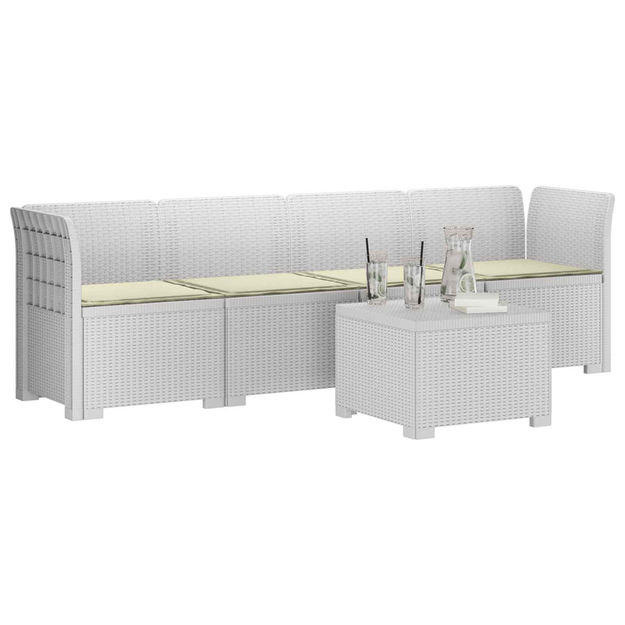 4-Persoons Tuin Sofa met Kussens Rieten Look PP Wit